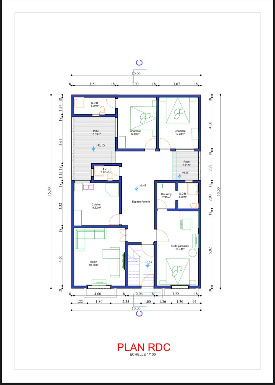 Vue de face maison basse